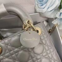 Dior Women CD Mini Lady Dior Bag Opaline Gray Pearlescent Cannage Lambskin (2)