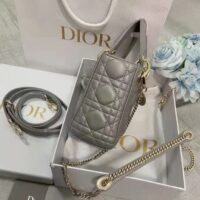 Dior Women CD Mini Lady Dior Bag Opaline Gray Pearlescent Cannage Lambskin (2)