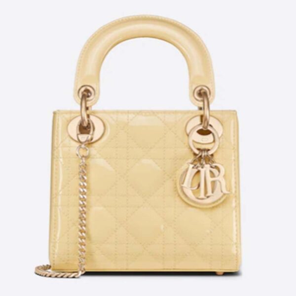 Dior Women CD Mini Lady Dior Bag Pale Yellow Patent Cannage Calfskin (1)