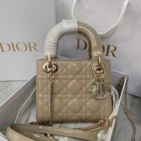 Dior Women CD Mini Lady Dior Bag Pale Yellow Patent Cannage Calfskin (1)