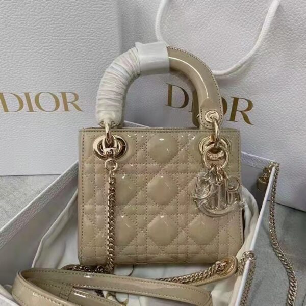 Dior Women CD Mini Lady Dior Bag Pale Yellow Patent Cannage Calfskin (8)