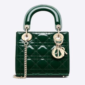 Dior Women CD Mini Lady Dior Bag Pine Green Patent Cannage Calfskin