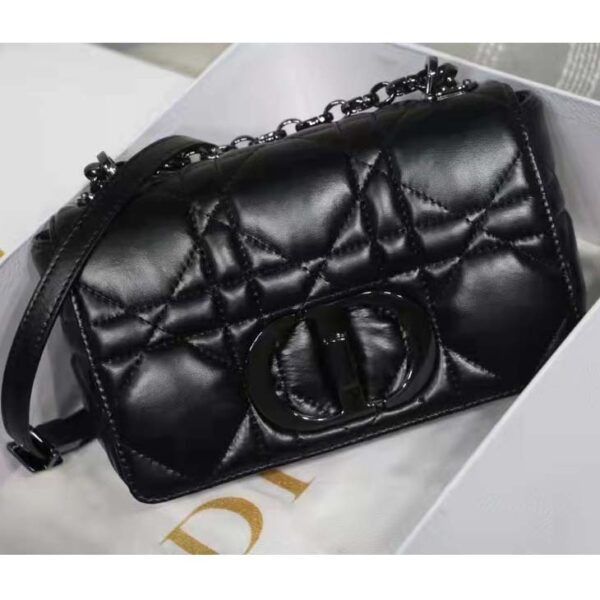 Dior Women CD Small Dior Caro Bag Black Quilted Macrocannage Calfskin (2)