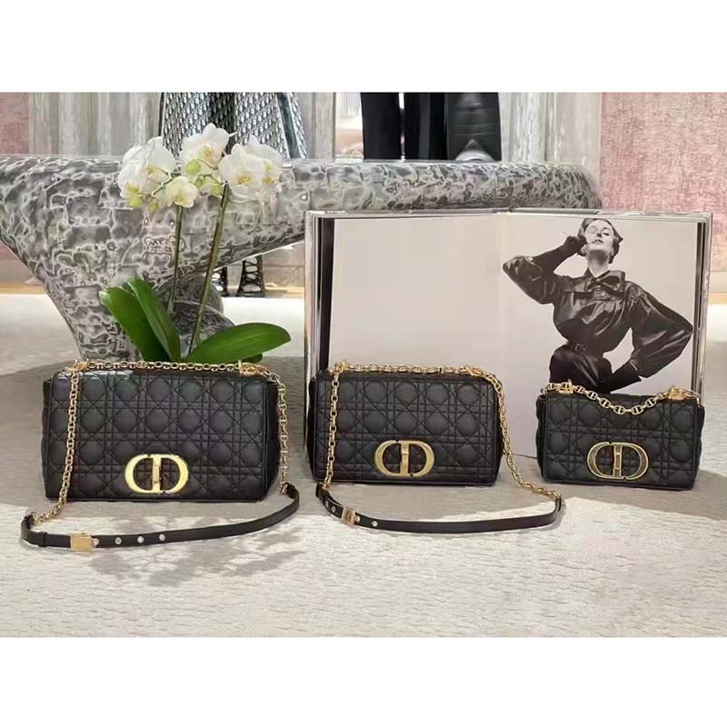 Dior Small Dior Caro Bag Black Supple Cannage Calfskin