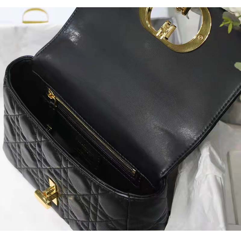 Small Dior Caro Bag Black Supple Cannage Calfskin