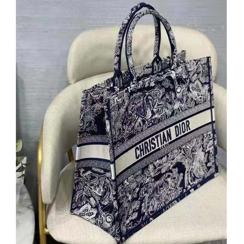 Dior - Medium Dior Book Tote Blue and Ecru Toile de Jouy Reverse Embroidery (36 x 27.5 x 16.5 cm) - Women