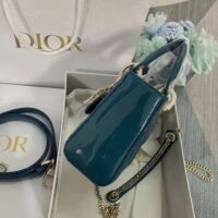 Dior Women Mini Lady Dior Bag Bright Blue Patent Cannage Calfskin (6)