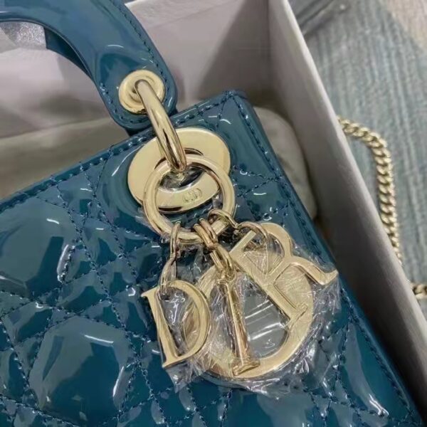 Dior Women Mini Lady Dior Bag Bright Blue Patent Cannage Calfskin (3)