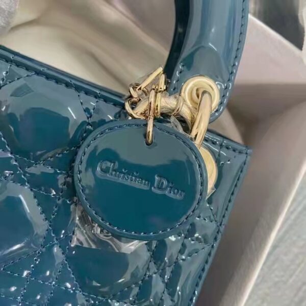 Dior Women Mini Lady Dior Bag Bright Blue Patent Cannage Calfskin (5)
