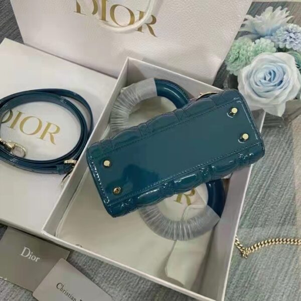 Dior Women Mini Lady Dior Bag Bright Blue Patent Cannage Calfskin (7)