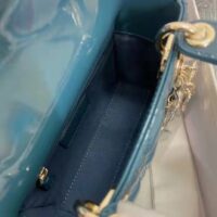 Dior Women Mini Lady Dior Bag Bright Blue Patent Cannage Calfskin (6)