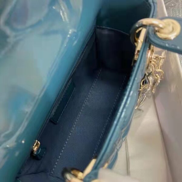 Dior Women Mini Lady Dior Bag Bright Blue Patent Cannage Calfskin (8)
