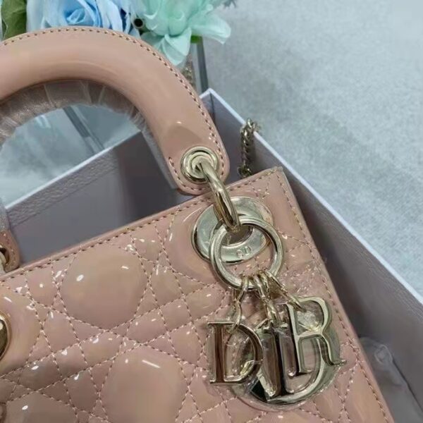 Dior Women Mini Lady Dior Bag Rose Des Vents Patent Cannage Calfskin (1)