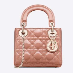 Dior Women Mini Lady Dior Bag Rose Des Vents Patent Cannage Calfskin