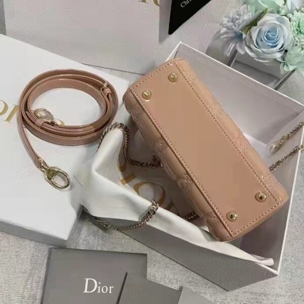 Dior Women Mini Lady Dior Bag Rose Des Vents Patent Cannage Calfskin (11)