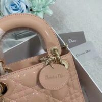 Dior Women Mini Lady Dior Bag Rose Des Vents Patent Cannage Calfskin (10)