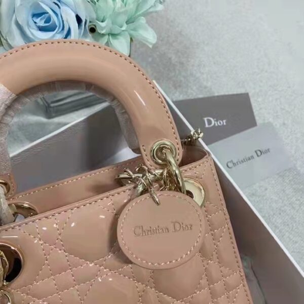 Dior Women Mini Lady Dior Bag Rose Des Vents Patent Cannage Calfskin (3)