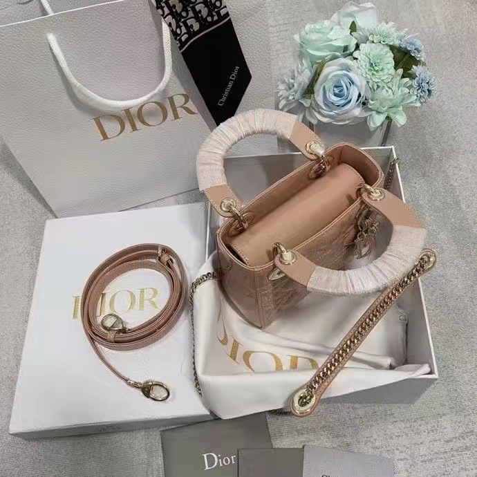 Mini Lady Dior Bag Rose Des Vents Patent Cannage Calfskin