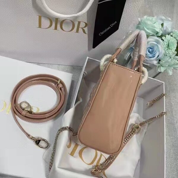 Dior Women Mini Lady Dior Bag Rose Des Vents Patent Cannage Calfskin (6)