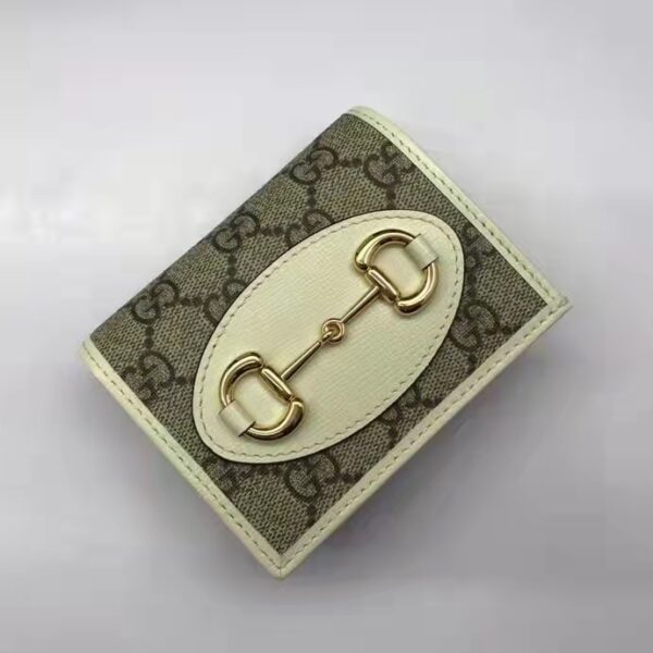 Gucci GG Unisex 1955 Horsebit Card Case Wallet Beige Ebony GG Supreme Canvas (6)