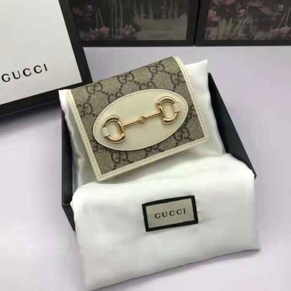 Gucci GG Unisex 1955 Horsebit Card Case Wallet Beige Ebony GG Supreme Canvas (8)