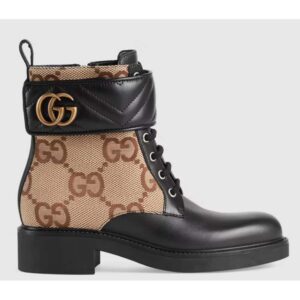 Gucci GG Women's Ankle Boot Double G Beige Ebony Maxi GG Canvas