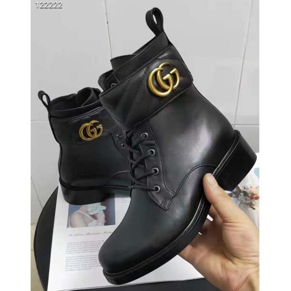 Gucci GG Women’s Ankle Boot Double G Black Leather Tonal Matelassé (11)