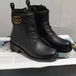 Gucci GG Women's Ankle Boot Double G Black Leather Tonal Matelassé – Image 2