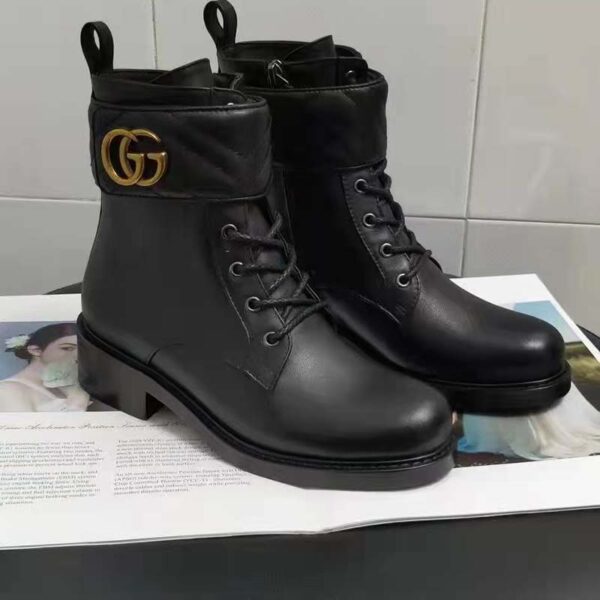 Gucci GG Women’s Ankle Boot Double G Black Leather Tonal Matelassé (14)