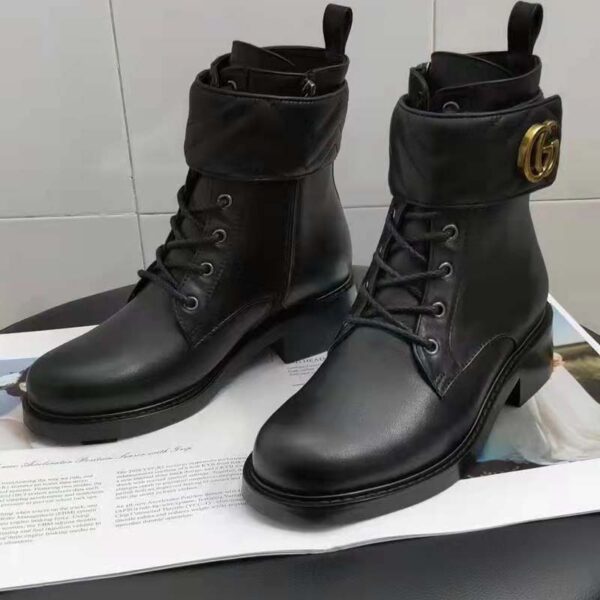 Gucci GG Women’s Ankle Boot Double G Black Leather Tonal Matelassé (15)