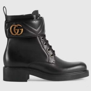 Gucci GG Women's Ankle Boot Double G Black Leather Tonal Matelassé