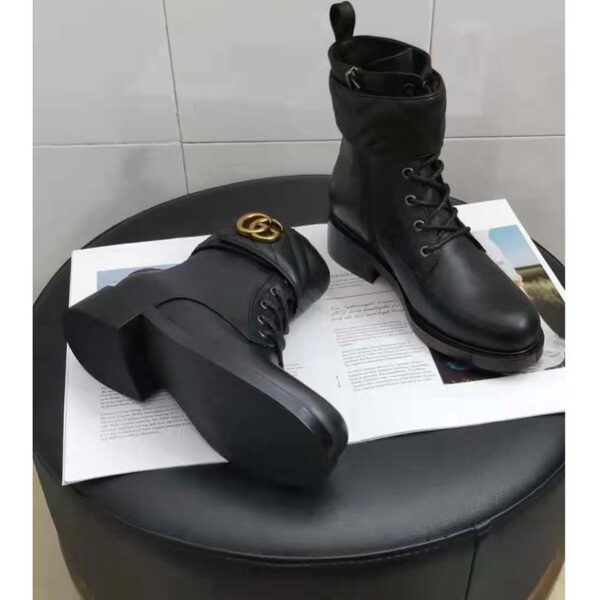 Gucci GG Women’s Ankle Boot Double G Black Leather Tonal Matelassé (18)