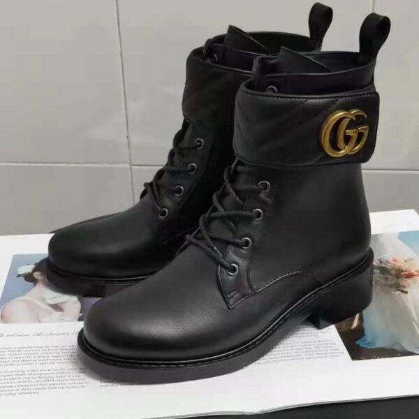 Gucci GG Women’s Ankle Boot Double G Black Leather Tonal Matelassé (19)