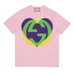 Gucci Herren GG Interlocking G Herz T-Shirt Rosa Baumwolljersey Rundhalsausschnitt Übergröße