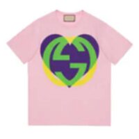 Gucci Men GG Interlocking G Heart T-Shirt Pink Cotton Jersey Crewneck Oversize Fit (10)