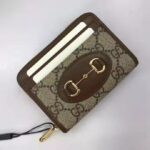 Gucci Unisex 1955 Horsebit Card Case Wallet Beige Ebony GG Supreme Canvas – Bild 2