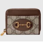 Gucci Unisex 1955 Horsebit Card Case Wallet Beige Ebony GG Supreme Canvas