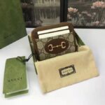 Gucci Unisex 1955 Horsebit Card Case Wallet Beige Ebony GG Supreme Canvas – Bild 4