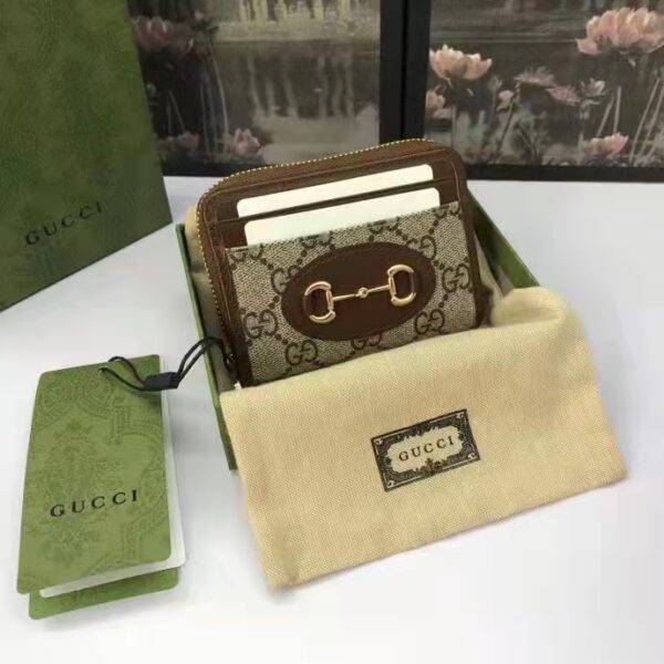 Gucci Unisex 1955 Horsebit Card Case Wallet Beige Ebony GG Supreme Canvas (8)