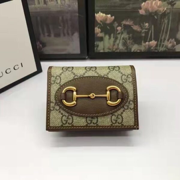 Gucci Unisex 1955 Horsebit Key Case Wallet Beige Ebony GG Supreme Canvas (1)