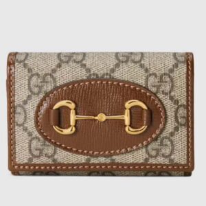 Gucci Unisex 1955 Horsebit Key Case Wallet Beige Ebony GG Supreme Canvas