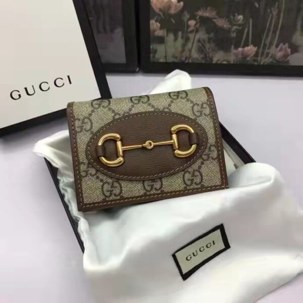 Gucci Unisex 1955 Horsebit Key Case Wallet Beige Ebony GG Supreme Canvas (8)