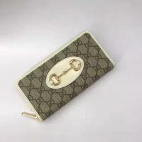 Gucci Unisex 1955 Horsebit Zip Around Wallet Beige Ebony GG Supreme Canvas (6)