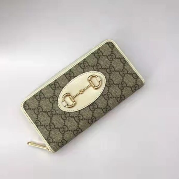 Gucci Unisex 1955 Horsebit Zip Around Wallet Beige Ebony GG Supreme Canvas (10)