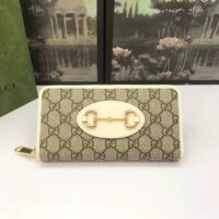 Gucci Unisex 1955 Horsebit Zip Around Wallet Beige Ebony GG Supreme Canvas (6)