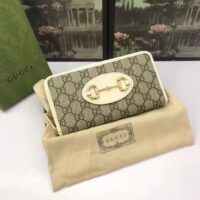 Gucci Unisex 1955 Horsebit Zip Around Wallet Beige Ebony GG Supreme Canvas (6)