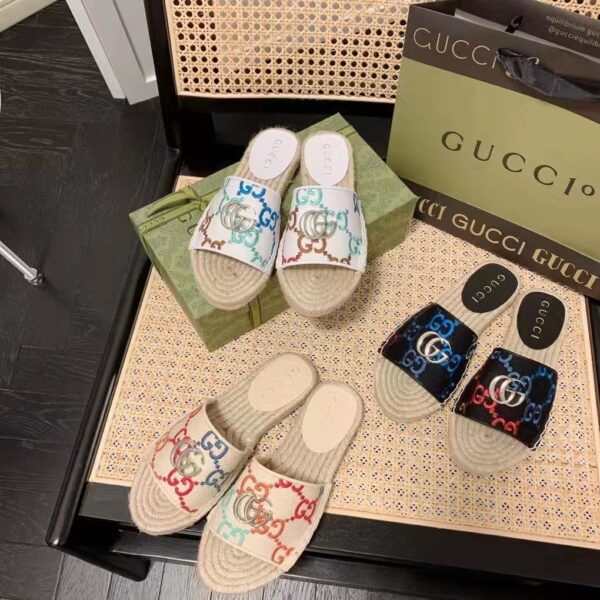 Gucci Unisex GG Espadrille Slides Multicolor GG Linen Canvas 2cm Heel (11)