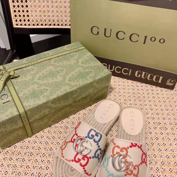 Gucci Unisex GG Espadrille Slides Multicolor GG Linen Canvas 2cm Heel (12)