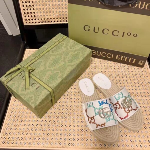Gucci Unisex GG Espadrille Slides Multicolor GG Linen Canvas 2cm Heel (13)