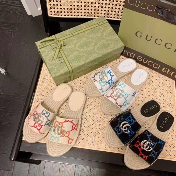 Gucci Unisex GG Espadrille Slides Multicolor GG Linen Canvas 2cm Heel (16)